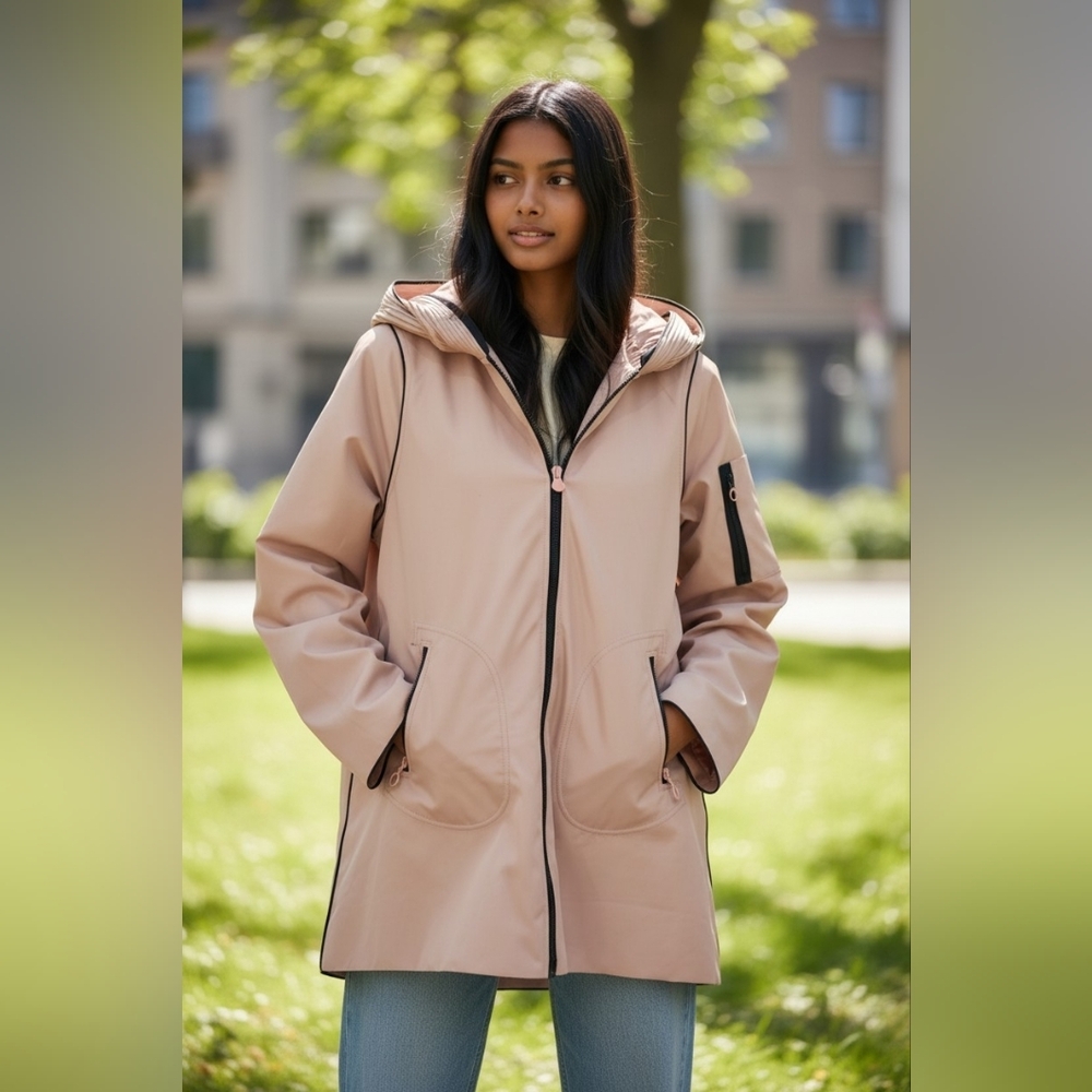 Elegant Black and Dusty Rose Women's Rain Coat